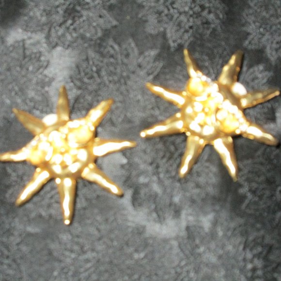 GOLD SUN & MOON MAN EARRINGS ๐ SUNGLASSES CLIP ON VINTAGE 80S WOW - Picture 9 of 12